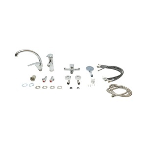 Set baterii baie si bucatarie 3 in 1, baterie cada cu para dus si furtun, baterie lavoar, baterie chiuveta bucatarie, monocomanda, crom lucios, aliaj zinc, furtunuri incluse, DISVM26 - Img 2