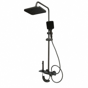 Set dus multifunctional cu termostat, 4 functii de curgere a apei, pipa cada, dus dreptunghiular tip ploaie, para de dus, dus bideu, grafit mat, aluminiu, DISVM22