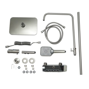 Set dus multifunctional cu termostat, afisaj digital temperatura apa, 4 functii de curgere a apei, pipa cada, dus dreptunghiular, dus de mana, dus bideu, gri , Cod: BK79260 - Img 2