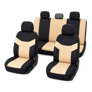 Set huse scaune auto universale crem-negru, material textil 8 piese, DISVF49