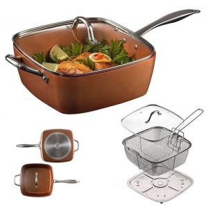 Tigaie multifuncțională – 5 piese, non-aderentă, pătrată, fripteuză Migas, 29 cm