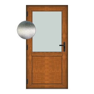 Usa Hamburg, PVC & termopan, 80x210cm, maro, stejar auriu, stanga, Klass, 6cm, 4 camere, sticla mata nisip alb
