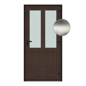 Usa T-Model, PVC & termopan, 110x210cm, tabac (wenge), dreapta, Klass, 7cm, 6 camere, sticla mata nisip alb