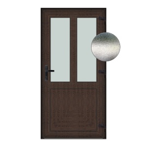 Usa T-Model, PVC & termopan, 70x200cm, tabac (wenge), dreapta, Klass, 7cm, 6 camere, sticla mata nisip alb
