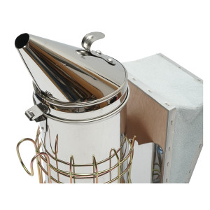 Afumator albine din inox cu cilindru scut termic si burduf din piele 230mm, Cod: DISKR07 - Img 4