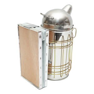 Afumator albine din otel inox cu cilindru scut termic si burduf din piele 160mm, Cod: DISKR10 - Img 5
