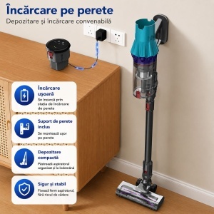 Aspirator vertical fara fir 300W, putere aspirare 35 kPa, baterie 2000mAh, recipient praf 800ml, 3 moduri de aspirare, ecran tactil LED, motor brushless, perie iluminata LED, BK00492 - Img 20