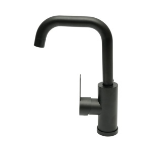 Baterie chiuveta bucatarie negru mat cu pipa rotativa tip U, monocomanda, aliaj zinc, furtunuri incluse, DISVM27 - Img 3
