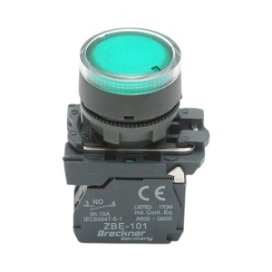 Buton comanda cu revenire si semnalizare LED verde 1NO+1NC, 220V/10A, TB5 Breckner Germany, BRECKNER GERMANY, BK76519