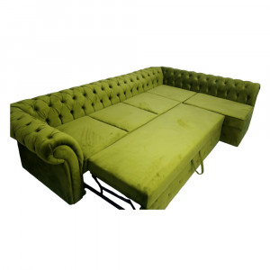 Chesterfield Hosszabbítható Colcolcolar, 300x195x75cm, 6 ülés, Velutto 9 Olive , "L" alakú, jobbra, Glasspandoor - Img 3