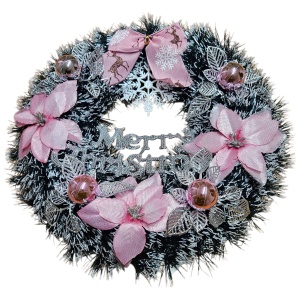 Coroniță Decorativă de Crăciun 40 cm – cu Funda, Globuri și Flori - Img 2