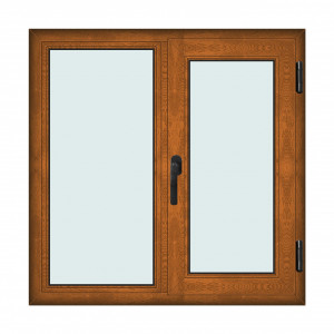 Fereastra 110x110cm, 2 canate, maro, stejar auriu, dreapta si rabatare, Klass, 7cm, 6 camere, 2 garnituri - Img 1