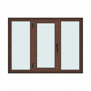 Fereastra 175x130cm, 3 canate, maro, nuc, stanga si rabatare, Klass, 7cm, 6 camere, 2 garnituri