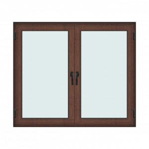 Fereastra 175x150cm, 2 canate, maro, nuc, 2 deschideri si rabatare, cu montant fix, Klass, 7cm, 6 camere, 2 garnituri