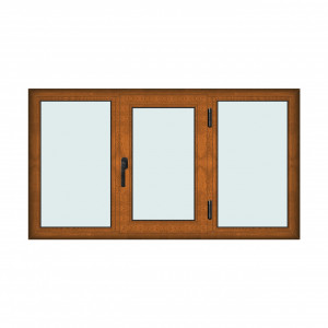 Fereastra 180x100cm, 3 canate, maro, stejar auriu, dreapta si rabatare, Klass, 7cm, 6 camere, 2 garnituri - Img 1