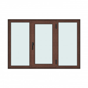 Fereastra 190x130cm, 3 canate, maro, nuc, dreapta si rabatare, Klass, 7cm, 6 camere, 2 garnituri - Img 1