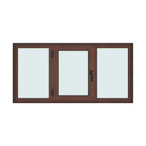Fereastra 200x100cm, 3 canate, maro, nuc, stanga si rabatare, Klass, 7cm, 6 camere, 2 garnituri