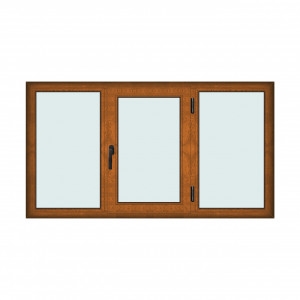 Fereastra 200x110cm, 3 canate, maro, stejar auriu, dreapta si rabatare, Klass, 7cm, 6 camere, 2 garnituri - Img 1