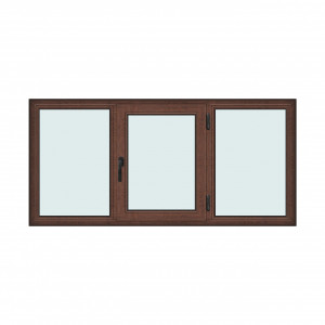 Fereastra 210x100cm, 3 canate, maro, nuc, dreapta si rabatare, Klass, 7cm, 6 camere, 2 garnituri