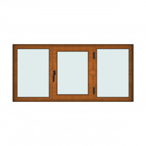 Fereastra 210x100cm, 3 canate, maro, stejar auriu, dreapta si rabatare, Klass, 7cm, 6 camere, 2 garnituri - Img 1