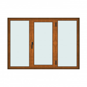 Fereastra 210x150cm, 3 canate, maro, stejar auriu, dreapta si rabatare, Klass, 7cm, 6 camere, 2 garnituri - Img 1