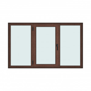 Fereastra 230x140cm, 3 canate, maro, nuc, stanga si rabatare, Klass, 7cm, 6 camere, 2 garnituri