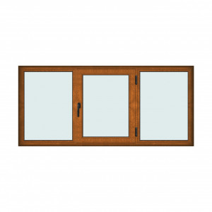 Fereastra 240x110cm, 3 canate, maro, stejar auriu, dreapta si rabatare, Klass, 7cm, 6 camere, 2 garnituri - Img 1