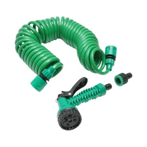 Furtun gradina spiralat extensibil 7.5m cu pistol reglabil 7 functii, adaptor 3/4, cupla rapida 1/2, DISTN98