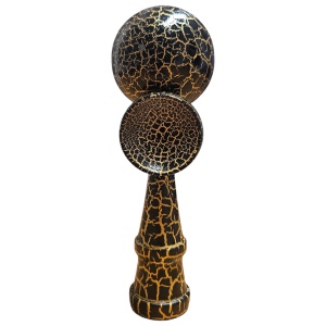 Kendama Crack din Lemn – 18 cm, Design Crăpat - Negru/Auriu - Img 3