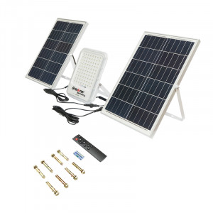 Lampa LED cu panouri solare, 50W, proiector 150W telecomanda, baterie 3,2V/40Ah, Cod: BK87488 Echivalență: DISDW66, Breckner Germany - Img 1