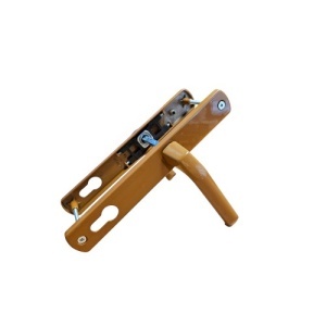 Maner usa, aluminiu, cu arc, latime sild 35mm, interax 92mm, maro, stejar auriu, reversibil, tija si suruburi incluse, Glasspandoor - Img 1