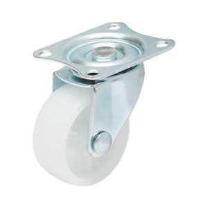 Roata pivotanta 40x17mm fara frana, polipropilena alba, placa otel 45x38mm 20kg, DISVF87