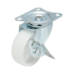 Roata pivotanta 65x23mm cu frana, polipropilena alba, placa otel 70x58mm 35kg, DISVF99