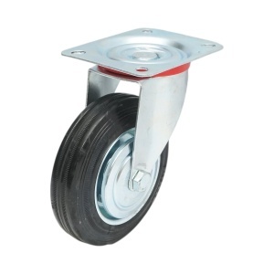 Roata pivotanta industriala 150x38mm fara frana, cauciuc plin negru, placa otel 135x105mm 120kg, DISVF58