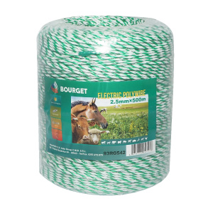 Rola fir alb-verde fi 2.5mm 4x0.2mm SS, 500m gard electric, rezistenta 7 Ohm, Cod: 93RG542, Brand: BOURGET - Img 1