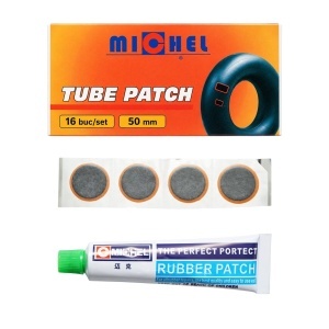 Set 16 petice vulcanizare rotunde 50mm + 1 tub adeziv 20ml pentru camere de aer Michel, BK88876