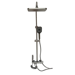 Set dus multifunctional cu termostat, afisaj digital temperatura apa, 4 functii de curgere a apei, pipa cada, dus dreptunghiular, dus de mana, dus bideu, gri , Cod: BK79260 - Img 3