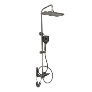Set dus multifunctional cu termostat, afisaj digital temperatura apa, 4 functii de curgere a apei, pipa cada, dus dreptunghiular, dus de mana, dus bideu, gri , Cod: BK79262 - Img 1