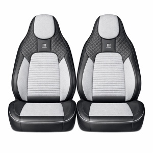 Set huse scaune auto Premium Negru-Gri universale, design sport ergonomic, piele ecologica cu insertii textile, fata + spate 11 piese, DISVG59 - Img 2
