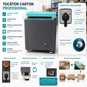 Tocator carton industrial 550mm, 1500W, 220V, viteza reglabila 0-18m/min, grosime maxima 10mm Breckner Germany, BK00349 - Img 9