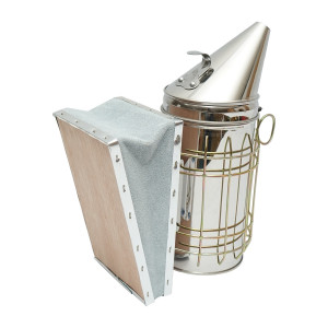Afumator albine din inox cu cilindru scut termic si burduf din piele 190mm, Cod: DISKR81 - Img 3