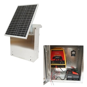 Aparat generator impulsuri 12 Joule, DC12V/220V cu panou solar 30W si baterie 12V 12Ah cutie din inox pentru gard electric Breckner Germany, BRECKNER GERMANY, BK87633