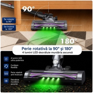 Aspirator vertical fara fir 300W, putere aspirare 35 kPa, baterie 2000mAh, recipient praf 800ml, 3 moduri de aspirare, ecran tactil LED, motor brushless, perie iluminata LED, BK00492 - Img 17