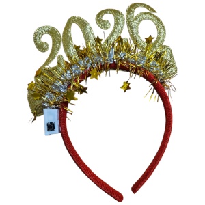 Bentiță An Nou 2026 cu Lumină LED Multicoloră – 22 cm, model festiv - aurie - Img 2