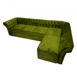 Chesterfield Hosszabbítható Colcolcolar, 300x195x75cm, 6 ülés, Velutto 9 Olive , "L" alakú, jobbra, Glasspandoor - Img 4