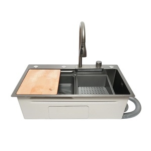 Chiuveta bucatarie multifunctionala din otel inoxidabil cu functie cascada, scurgator, tava, tocator si accesorii incluse, dimensiune 75x46x22cm, DISPK34 - Img 7