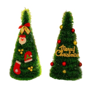Decorațiune de Crăciun 48×18 cm – Brad Artificial cu Globuri, Fundă și Ornamente „Merry Christmas” - Img 4