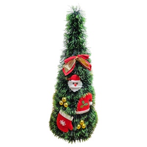 Decorațiune de Crăciun 48×18 cm – Brad Artificial cu Globuri, Fundă și Ornamente „Merry Christmas” - Img 2