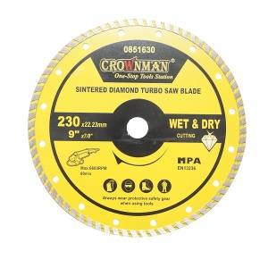 Disc diamantat turbo sinterizat 230x22.23mm, viteza max. 6600rpm, taiere umeda/uscata pentru piatra, gresie, ceramica, marmura , Cod: DISPT20, Marca: CROWNMAN - Img 1