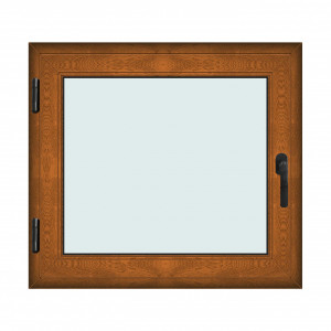 Fereastra 100x90cm, 1 canat, maro, stejar auriu, stanga si rabatare, Klass, 7cm, 6 camere, 2 garnituri